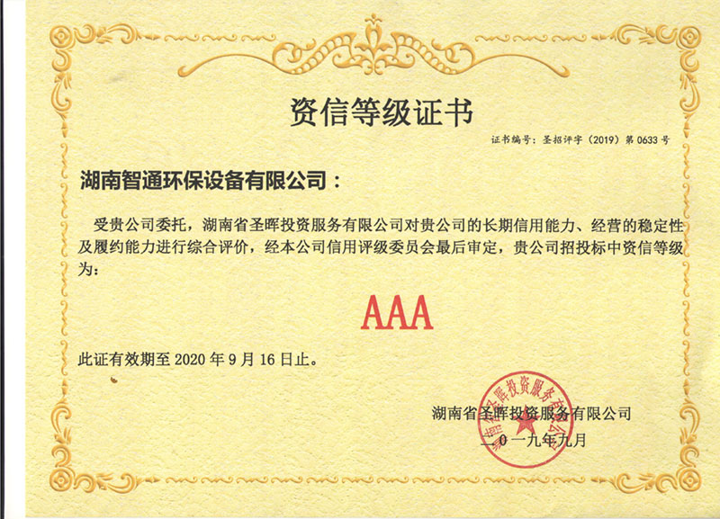 AAA資信等級證書